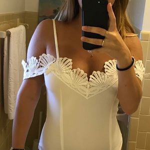 White lace off the shoulder body suit